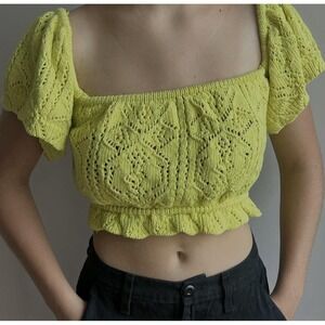 Zara Knit Off The Shoulder Yellow Crop Top Medium Stretchy Summer Essential Boho